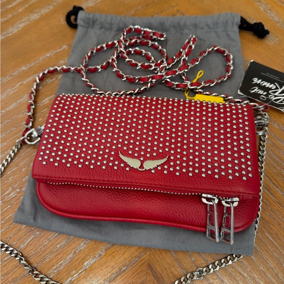 NWT Zadig & Voltaire Rock Nano Red Dotted Swiss Clutch Crossbody Bag - Picture 3 of 16